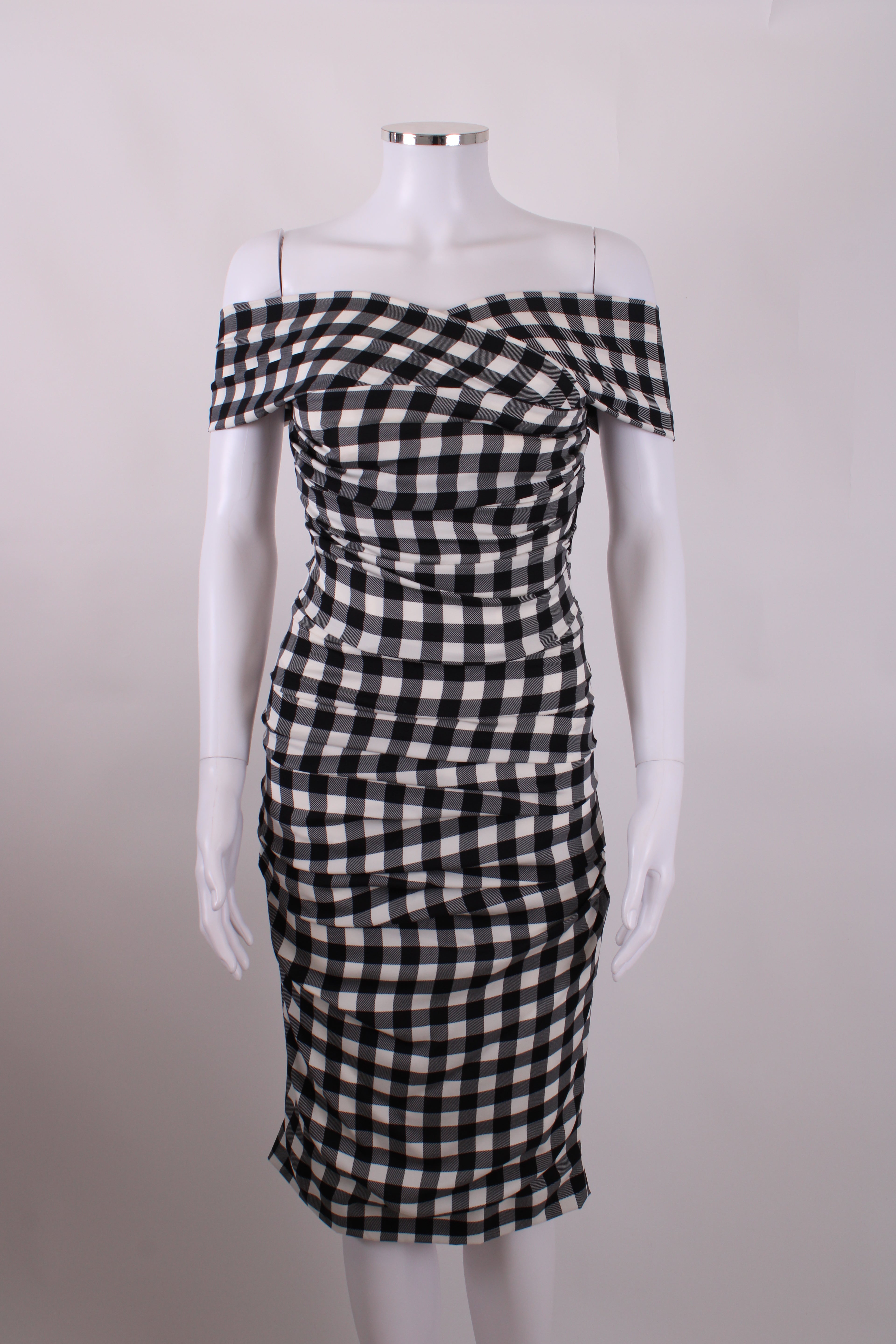Dolce & Gabbana Draped Gingham Dress Black/White 40