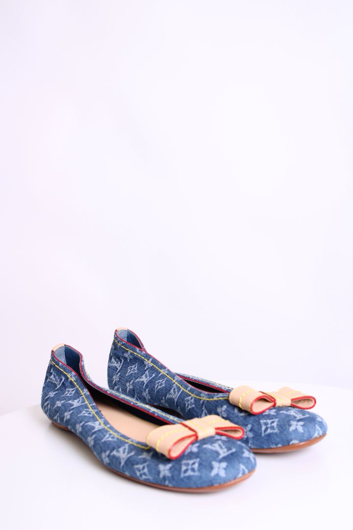 Louis Vuitton Monogram Bow Flats Denim 37.5