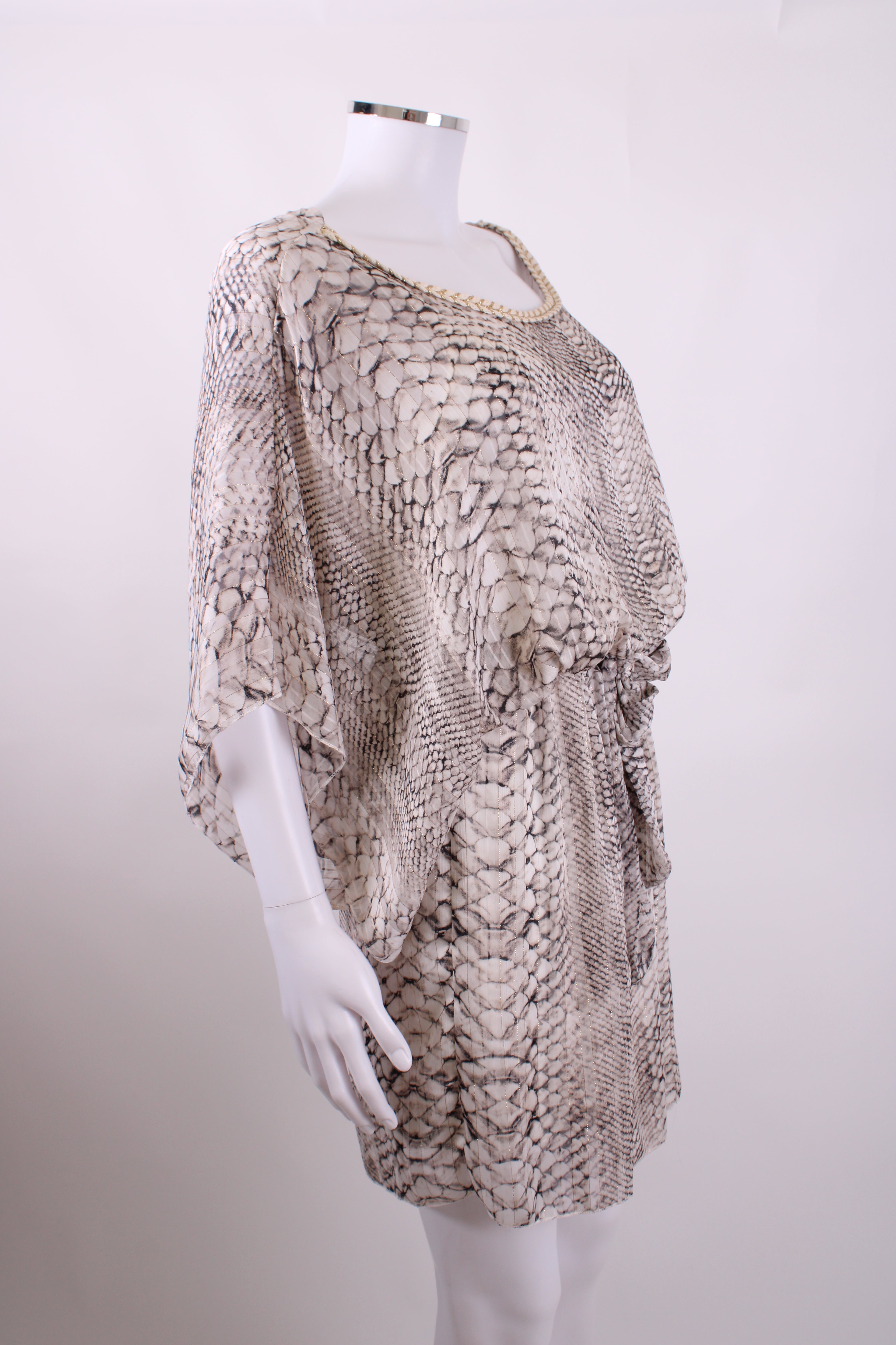 My Story Paris Snake Print Sheer Mini Dress Grey, Gold, White S/M