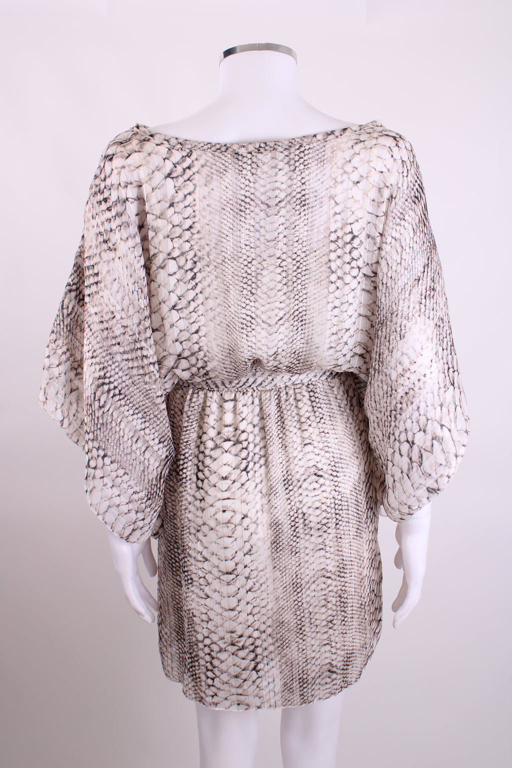 My Story Paris Snake Print Sheer Mini Dress Grey, Gold, White S/M