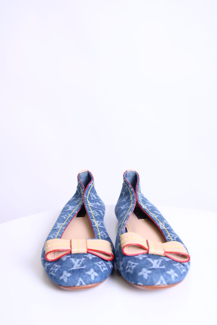 Louis Vuitton Monogram Bow Flats Denim 37.5