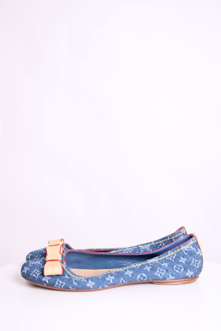 Louis Vuitton Monogram Bow Flats Denim 37.5
