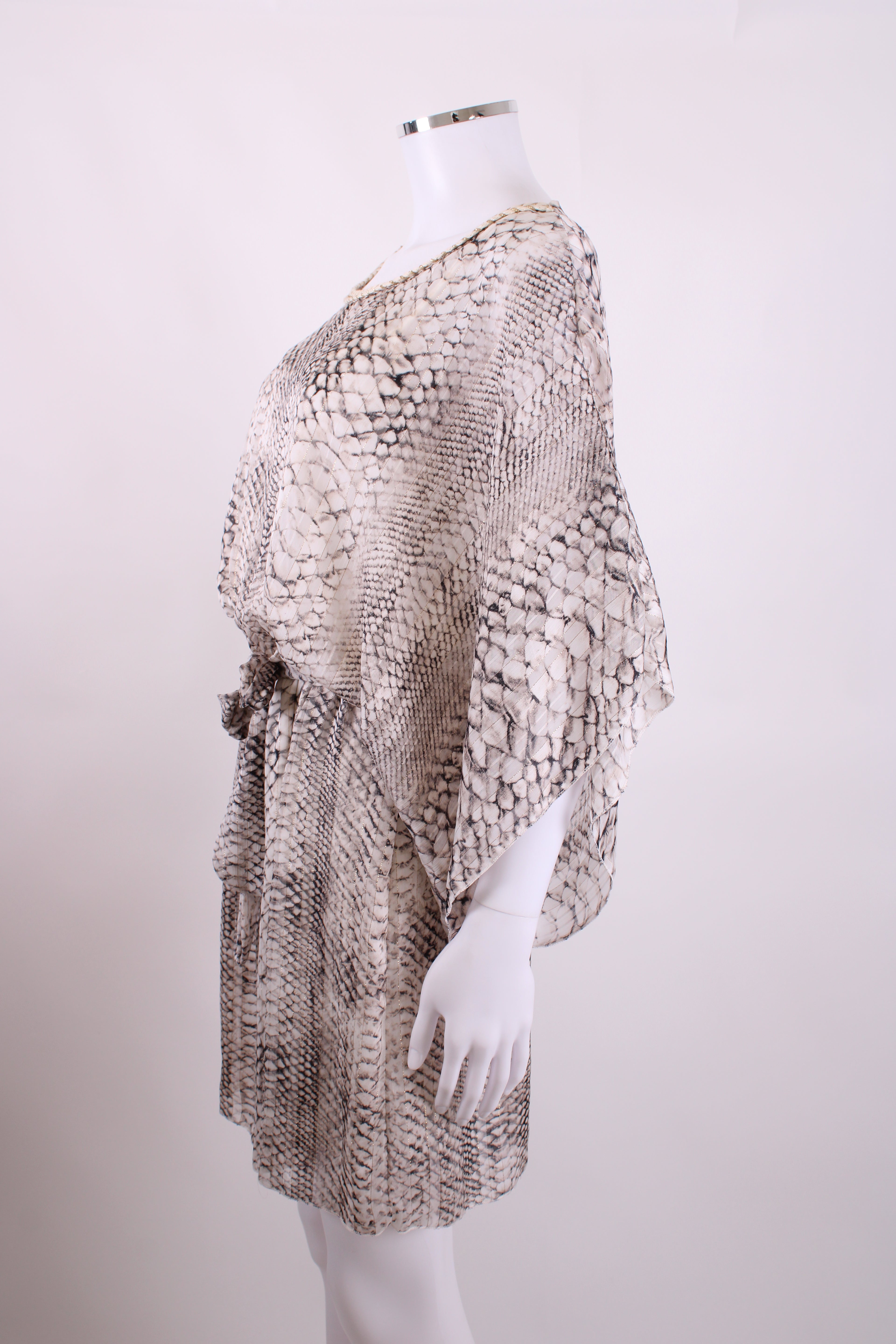 My Story Paris Snake Print Sheer Mini Dress Grey, Gold, White S/M