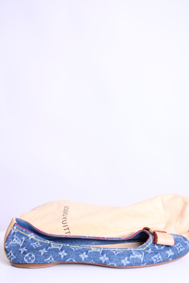 Louis Vuitton Monogram Bow Flats Denim 37.5
