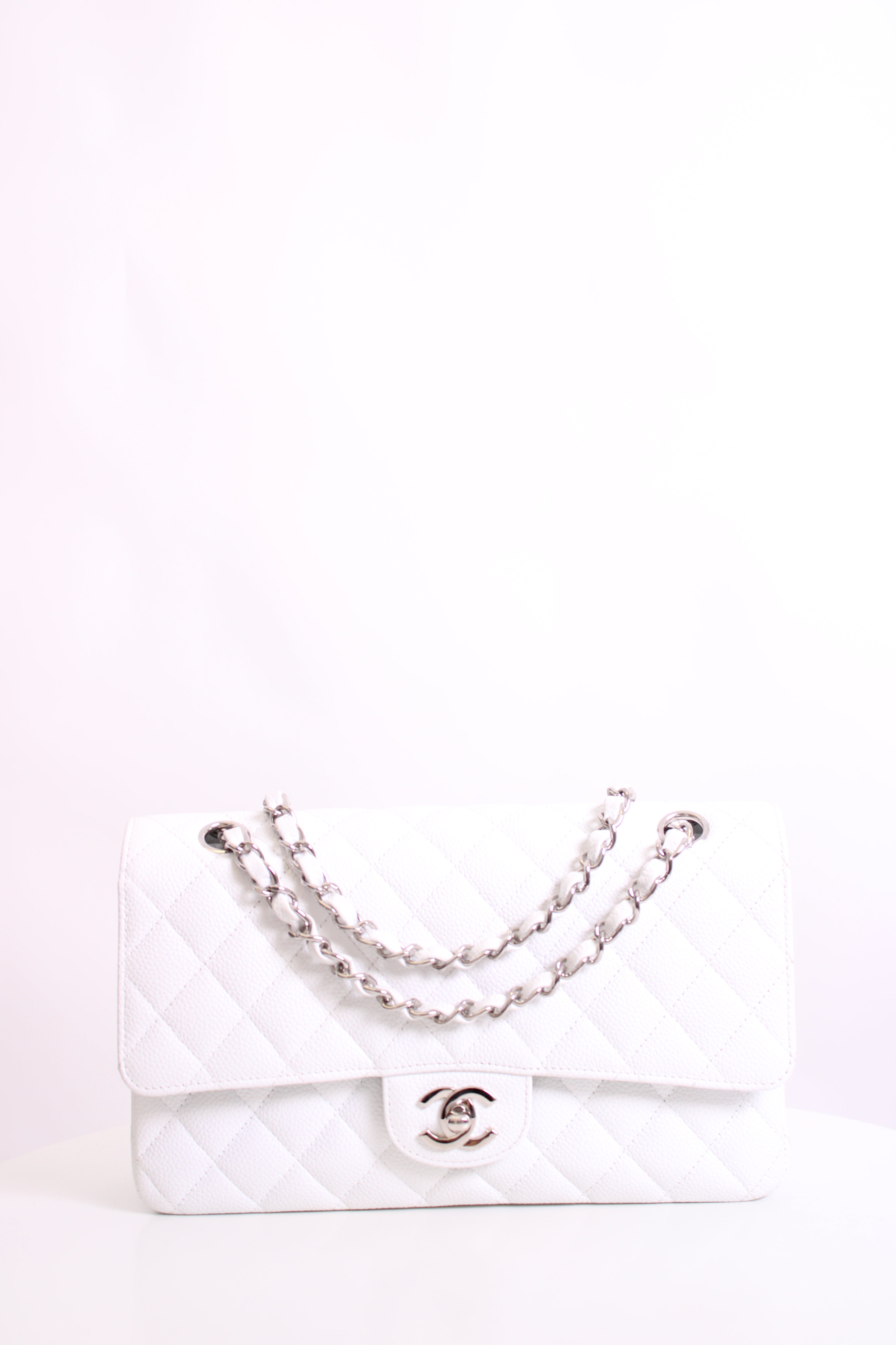 White Chanel Classic Flap