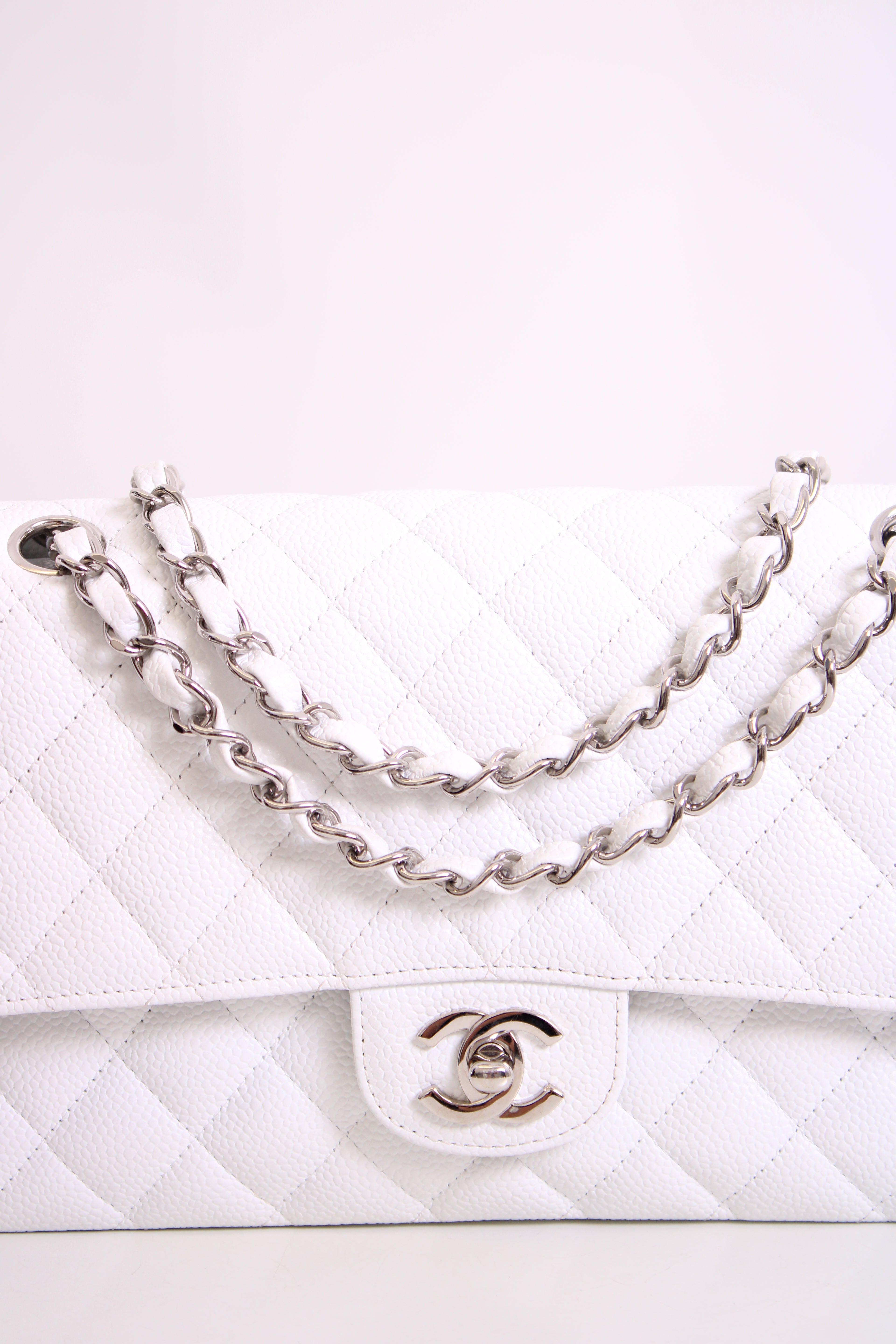 White Chanel Classic Flap