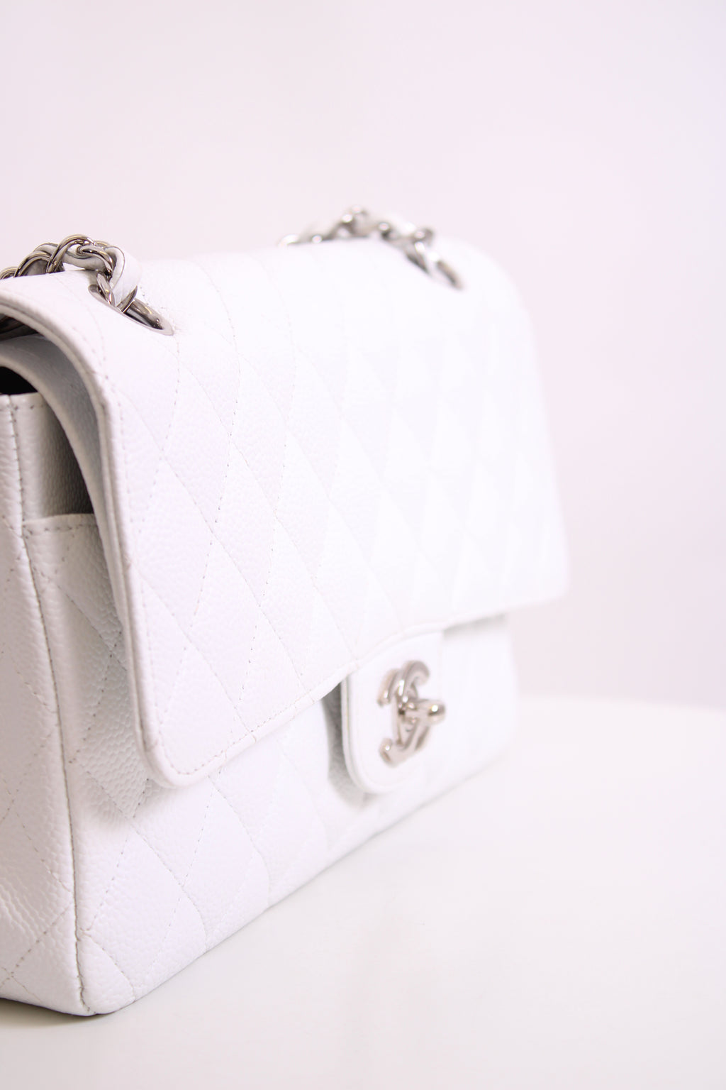 White Chanel Classic Flap