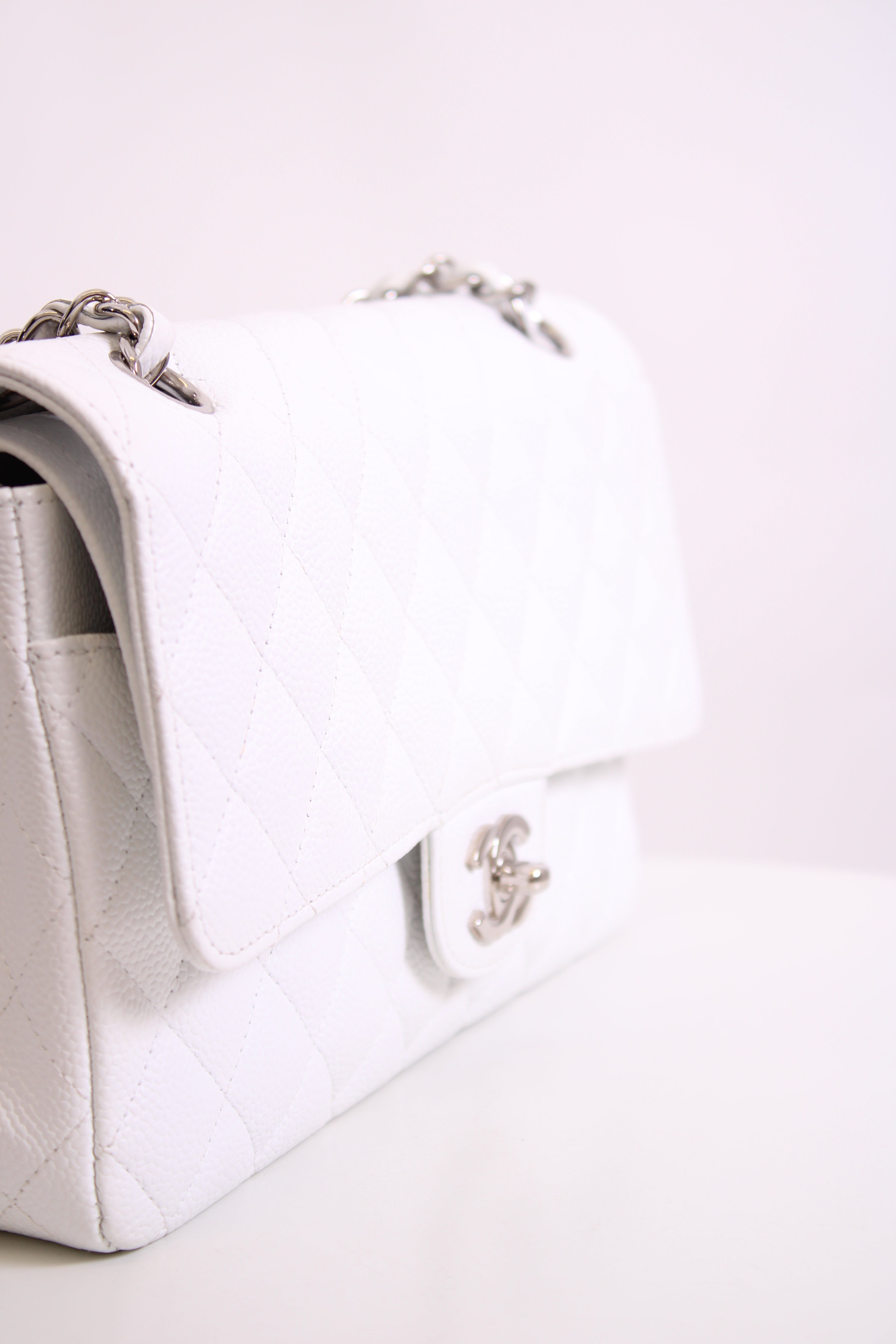 White Chanel Classic Flap