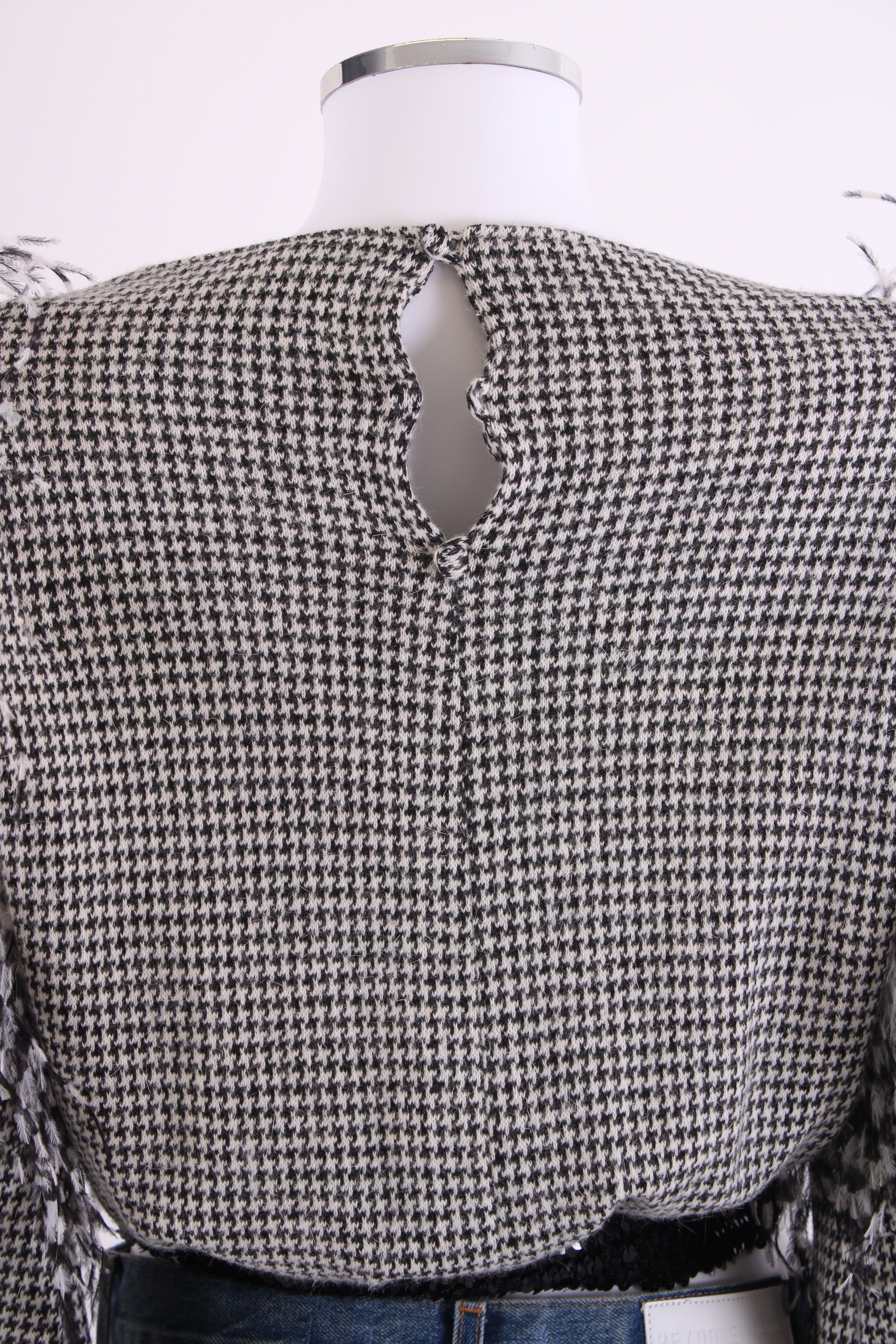 Hans Michel Mohr Cropped Feather Jumper Black & White Dogtooth M