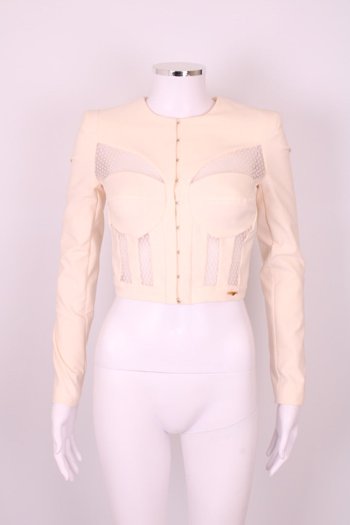 Elisabetta Franchi Bustier Effect Cropped Jacket Cream 8