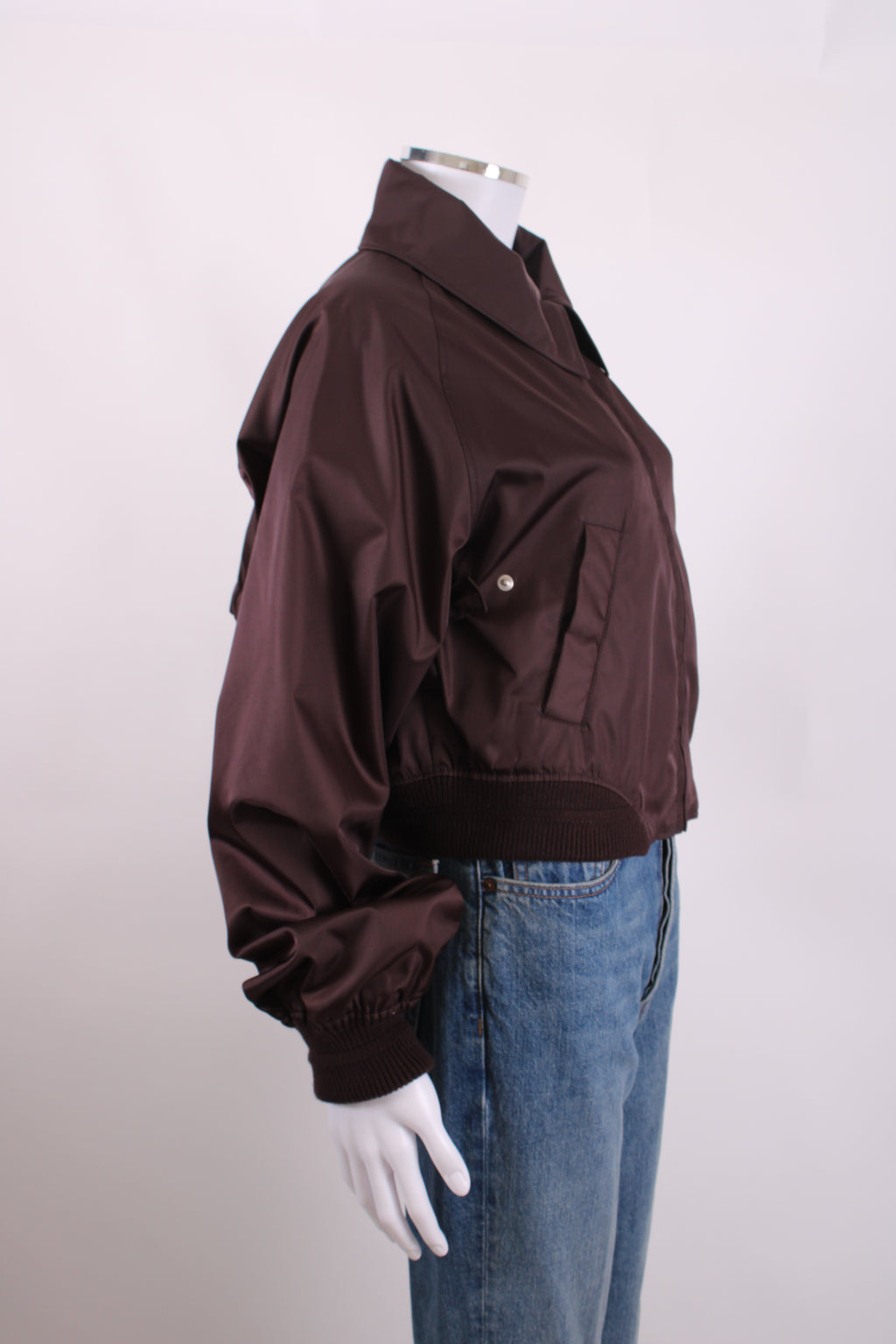 Victoria Beckham Harrington Satin Bomber Jacket Brown L