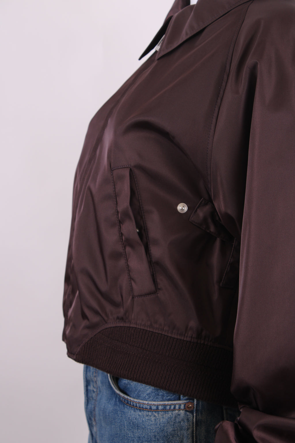 Victoria Beckham Harrington Satin Bomber Jacket Brown L