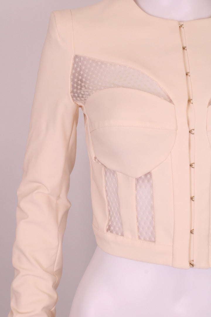 Elisabetta Franchi Bustier Effect Cropped Jacket Cream 8