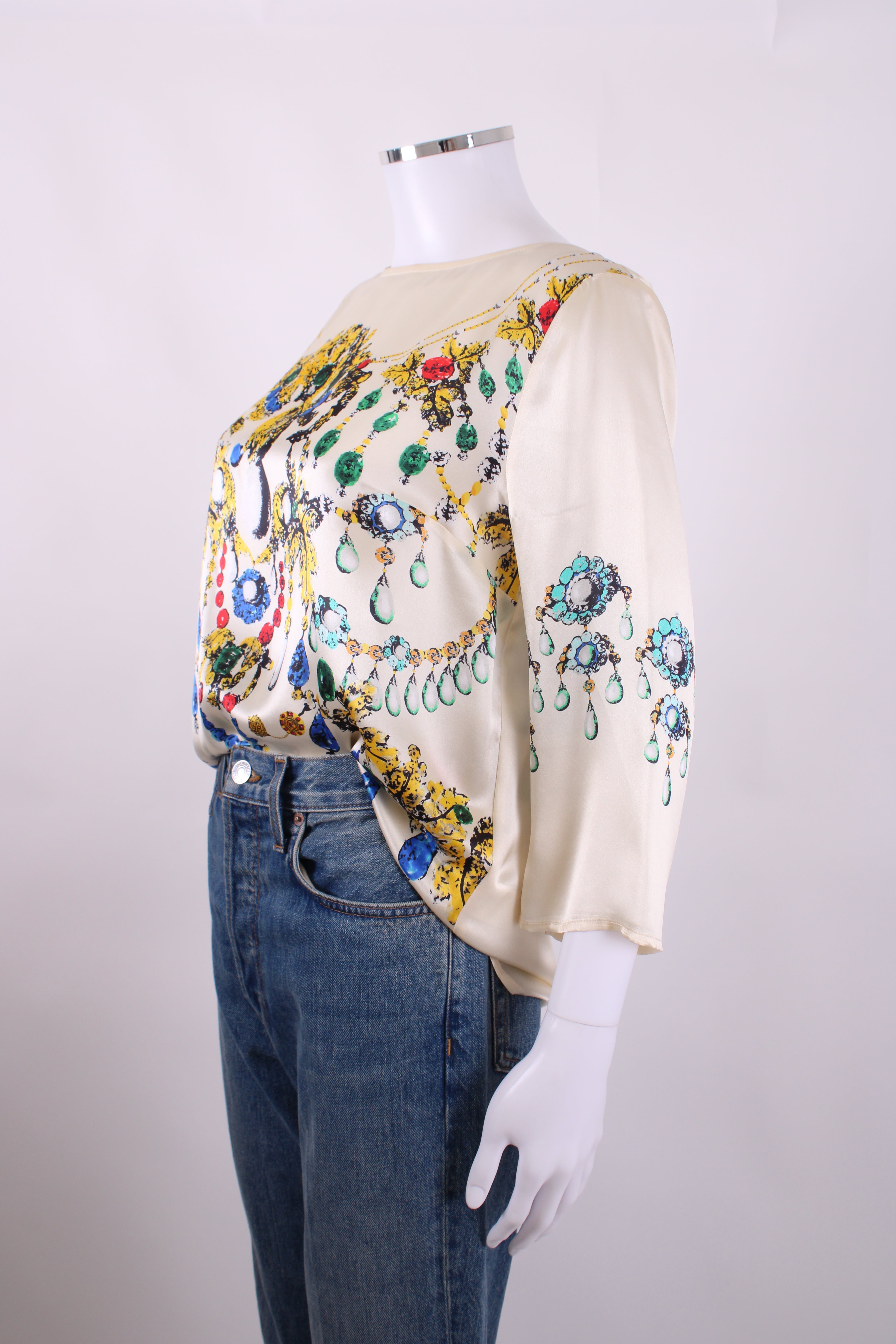Blumarine L/S Jewell Print Blouse Cream/ Yellow 14