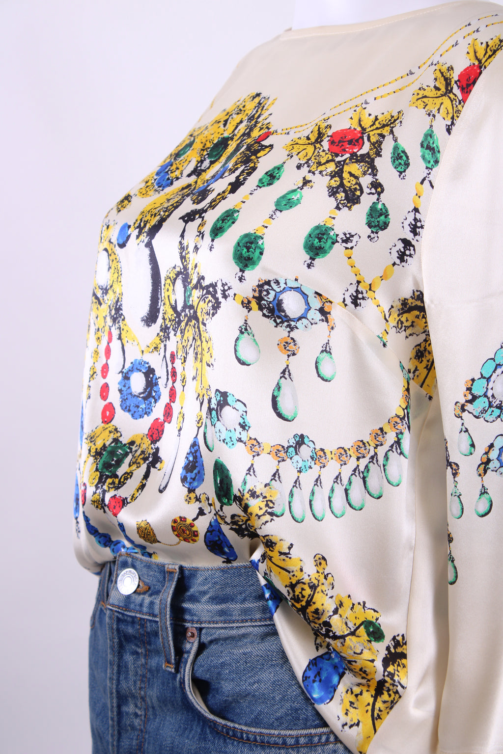 Blumarine L/S Jewell Print Blouse Cream/ Yellow 14