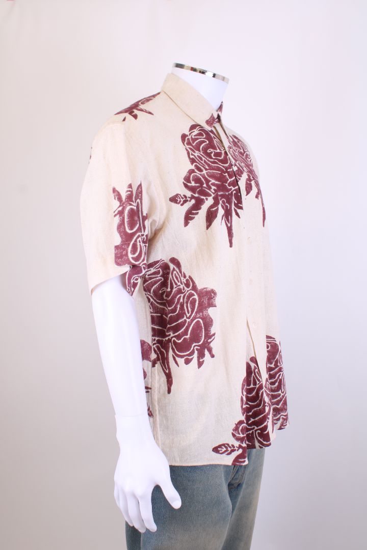 Plumo Studio S/S Leaf Print Shirt Beige/ Burgundy M