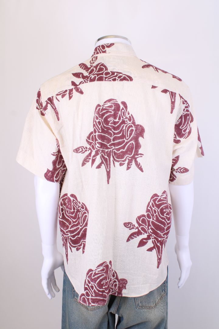 Plumo Studio S/S Leaf Print Shirt Beige/ Burgundy M