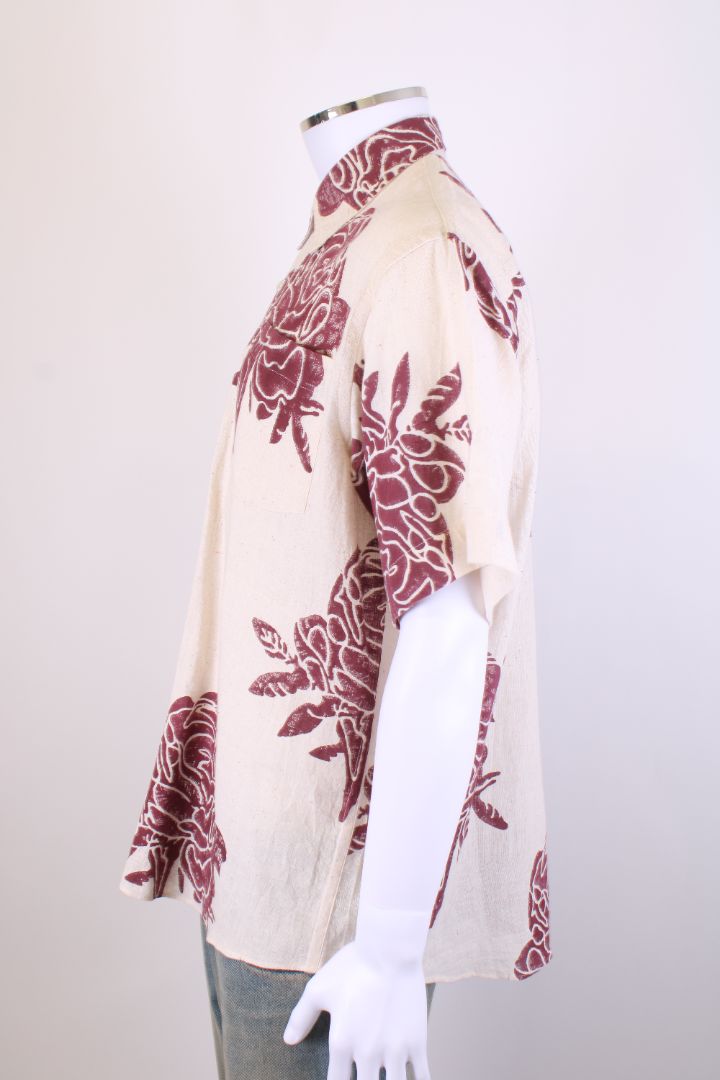 Plumo Studio S/S Leaf Print Shirt Beige/ Burgundy M