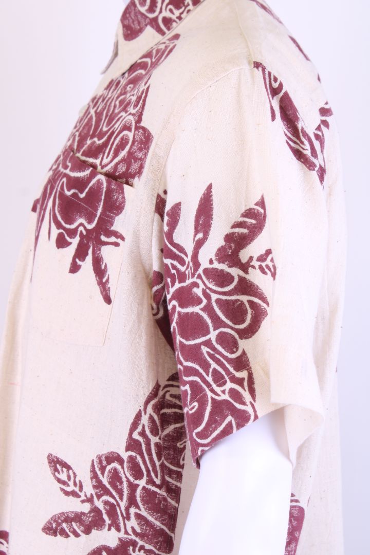 Plumo Studio S/S Leaf Print Shirt Beige/ Burgundy M