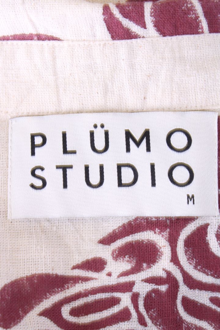 Plumo Studio S/S Leaf Print Shirt Beige/ Burgundy M