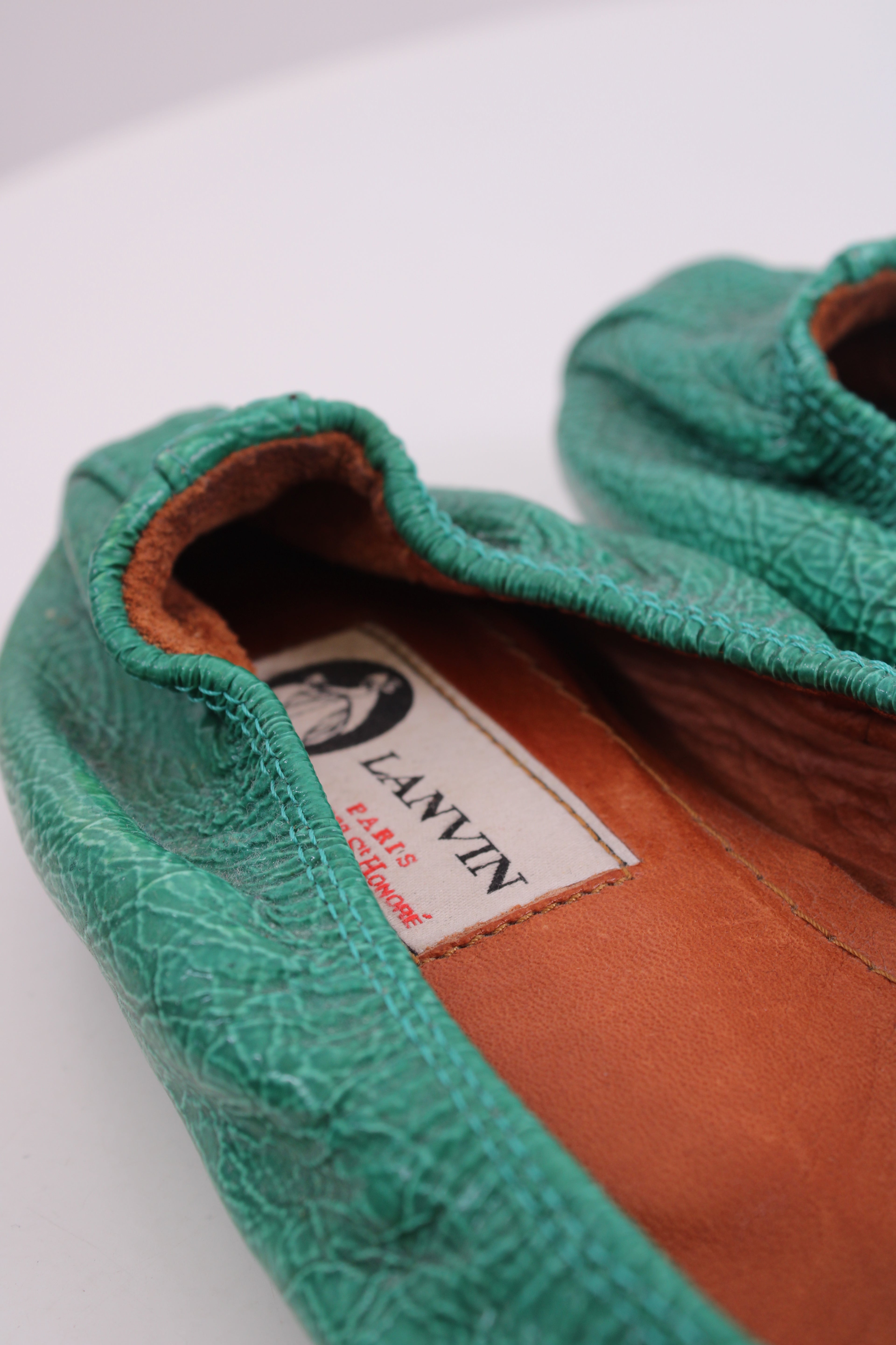 Lanvin Patent Ballet Shoes Green 38