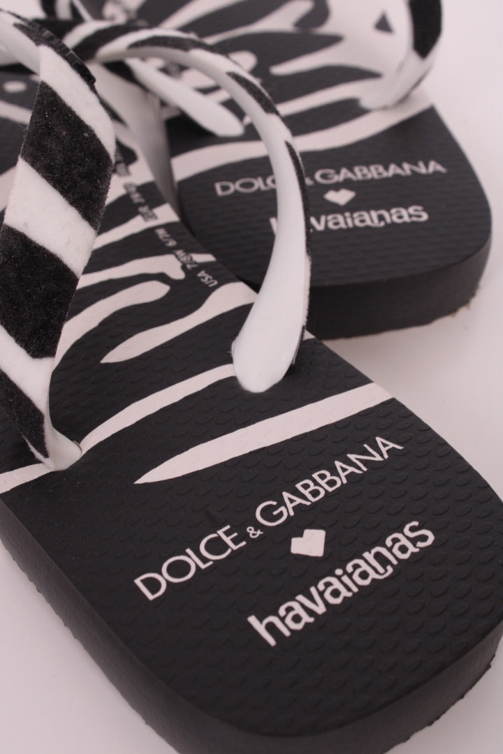 Havaianas X Dolce & Gabbana Flip Flop Sandals Zebra Print 39