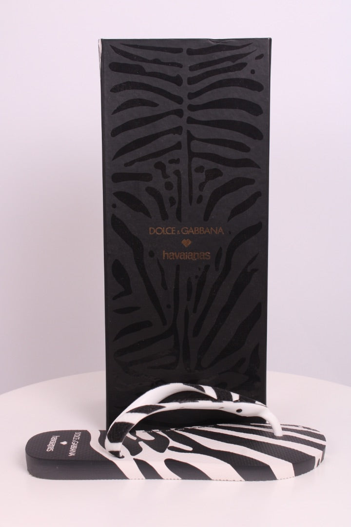 Havaianas X Dolce & Gabbana Flip Flop Sandals Zebra Print 39