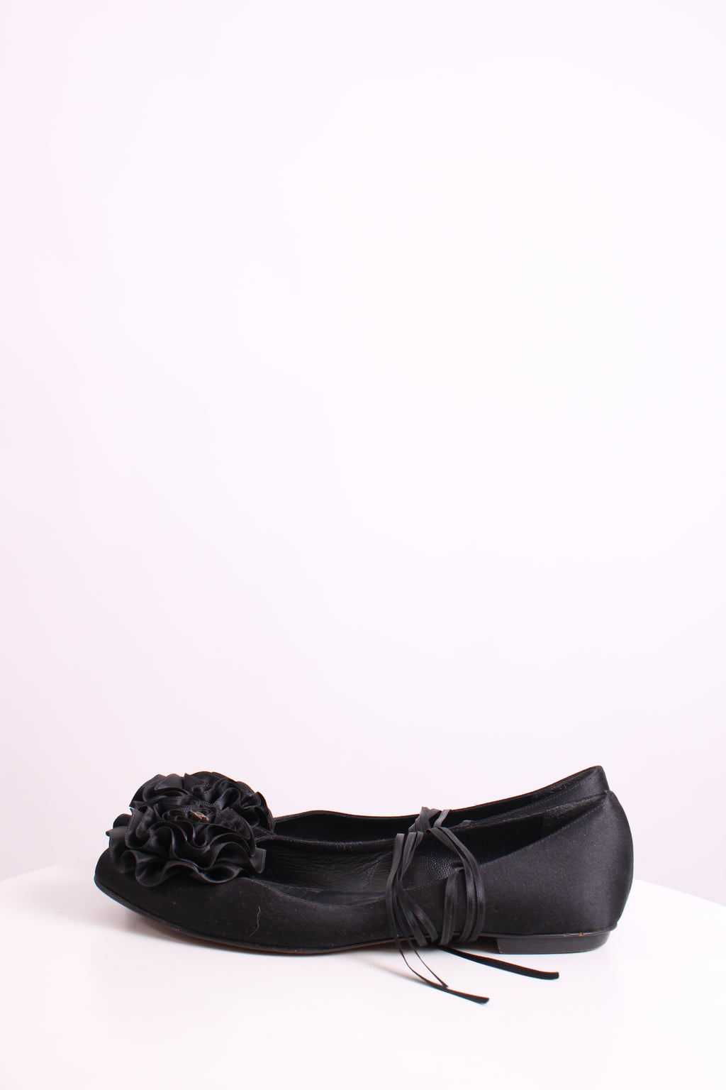 Chanel CC Ruffle Camellia Ballet Flats Black 38