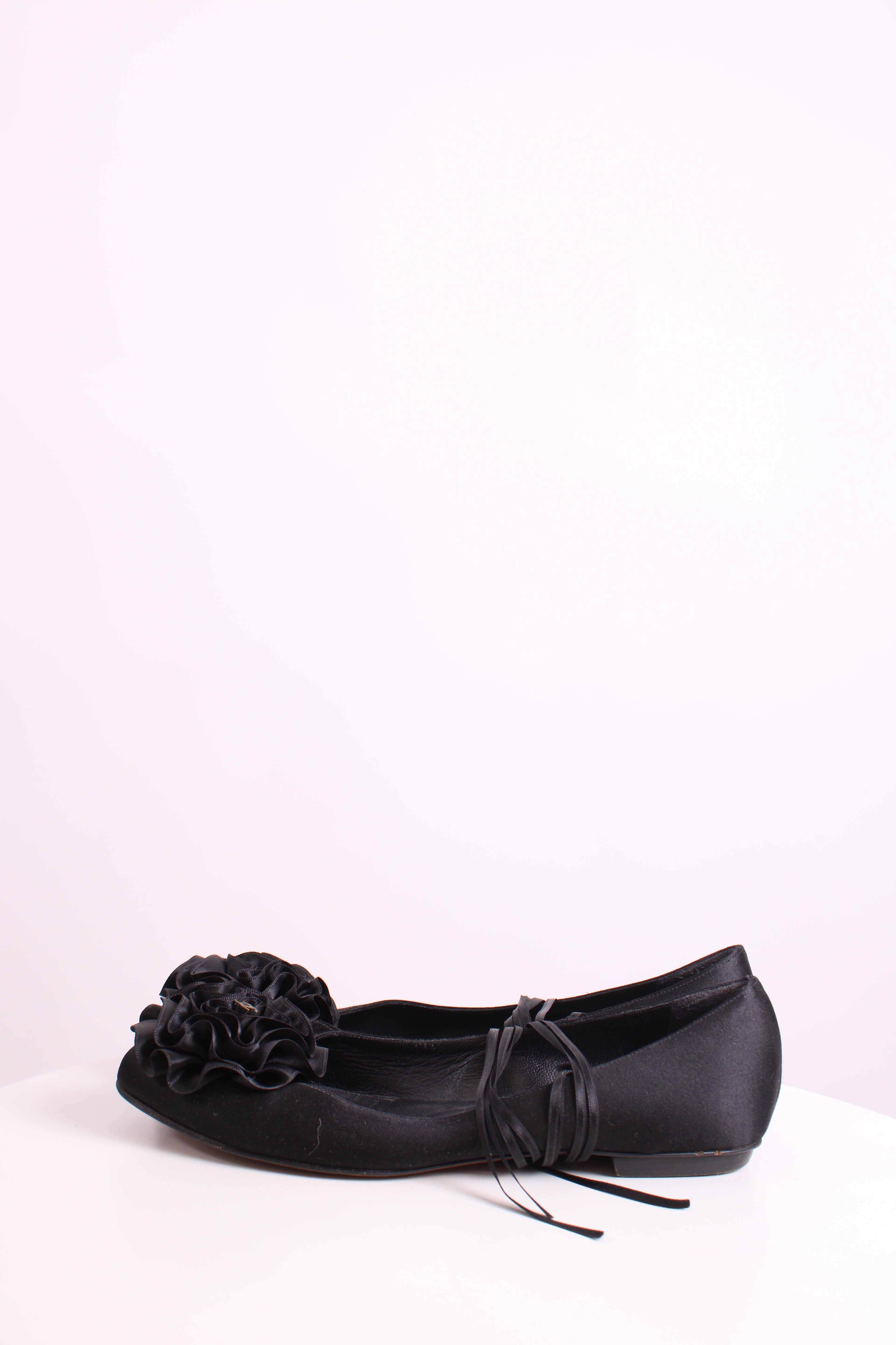Chanel CC Ruffle Camellia Ballet Flats Black 38