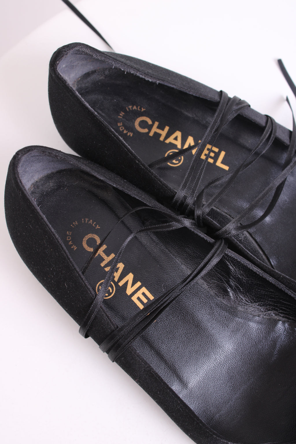 Chanel CC Ruffle Camellia Ballet Flats Black 38