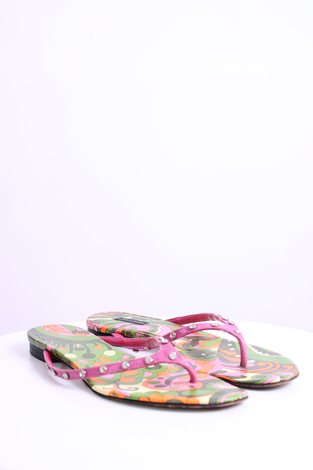 Dolce & Gabbana Crystal Detail Print Sandals Pink/ Green 39.5