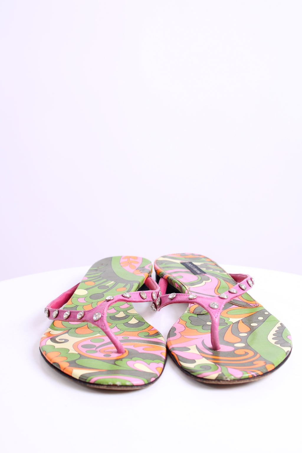 Dolce & Gabbana Crystal Detail Print Sandals Pink/ Green 39.5
