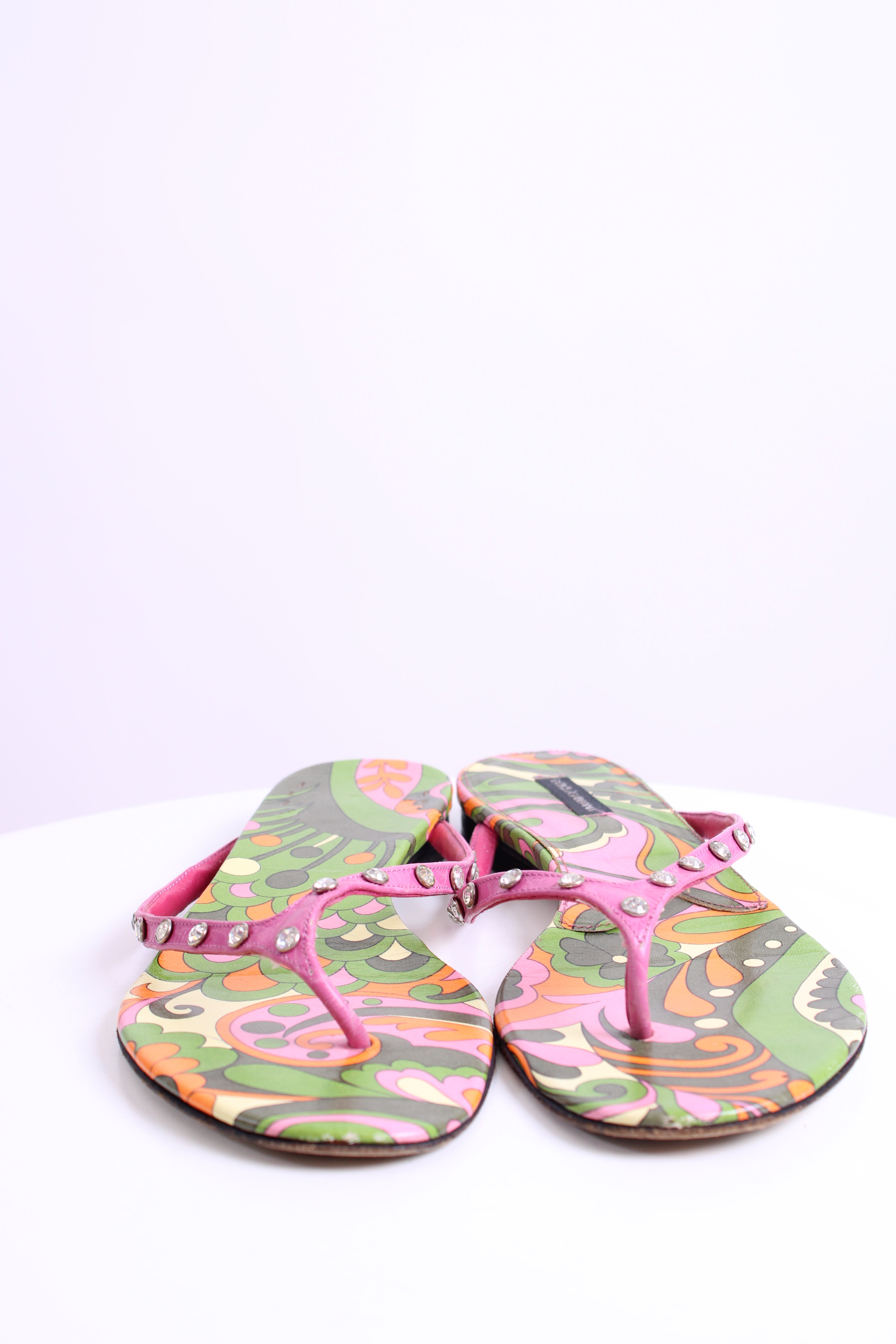 Dolce & Gabbana Crystal Detail Print Sandals Pink/ Green 39.5