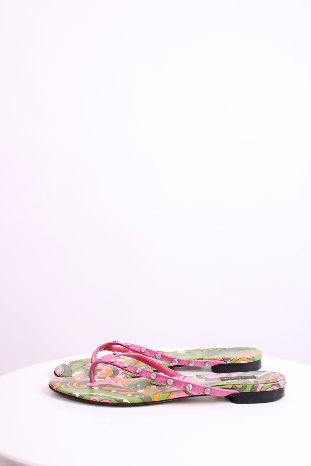 Dolce & Gabbana Crystal Detail Print Sandals Pink/ Green 39.5