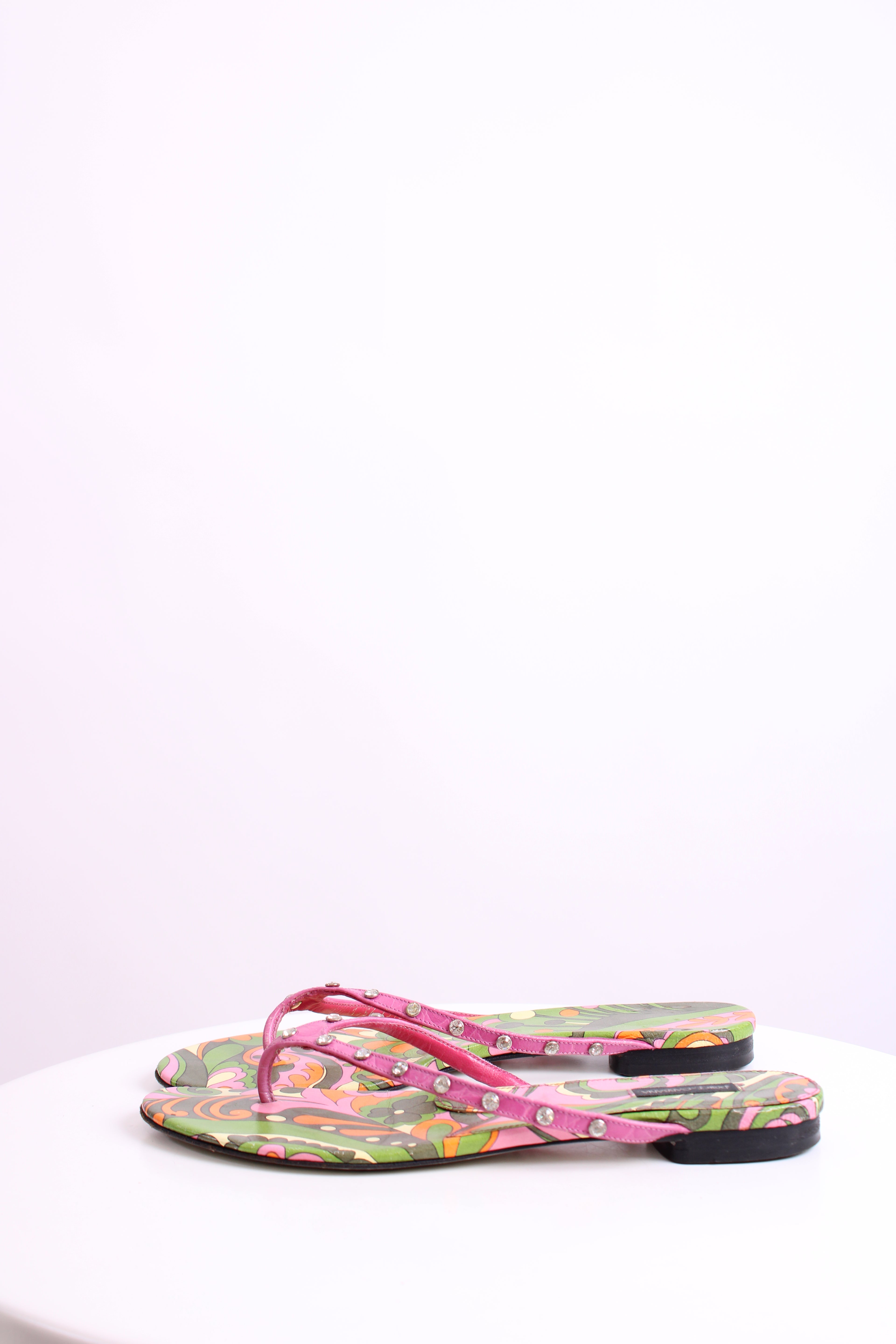 Dolce & Gabbana Crystal Detail Print Sandals Pink/ Green 39.5