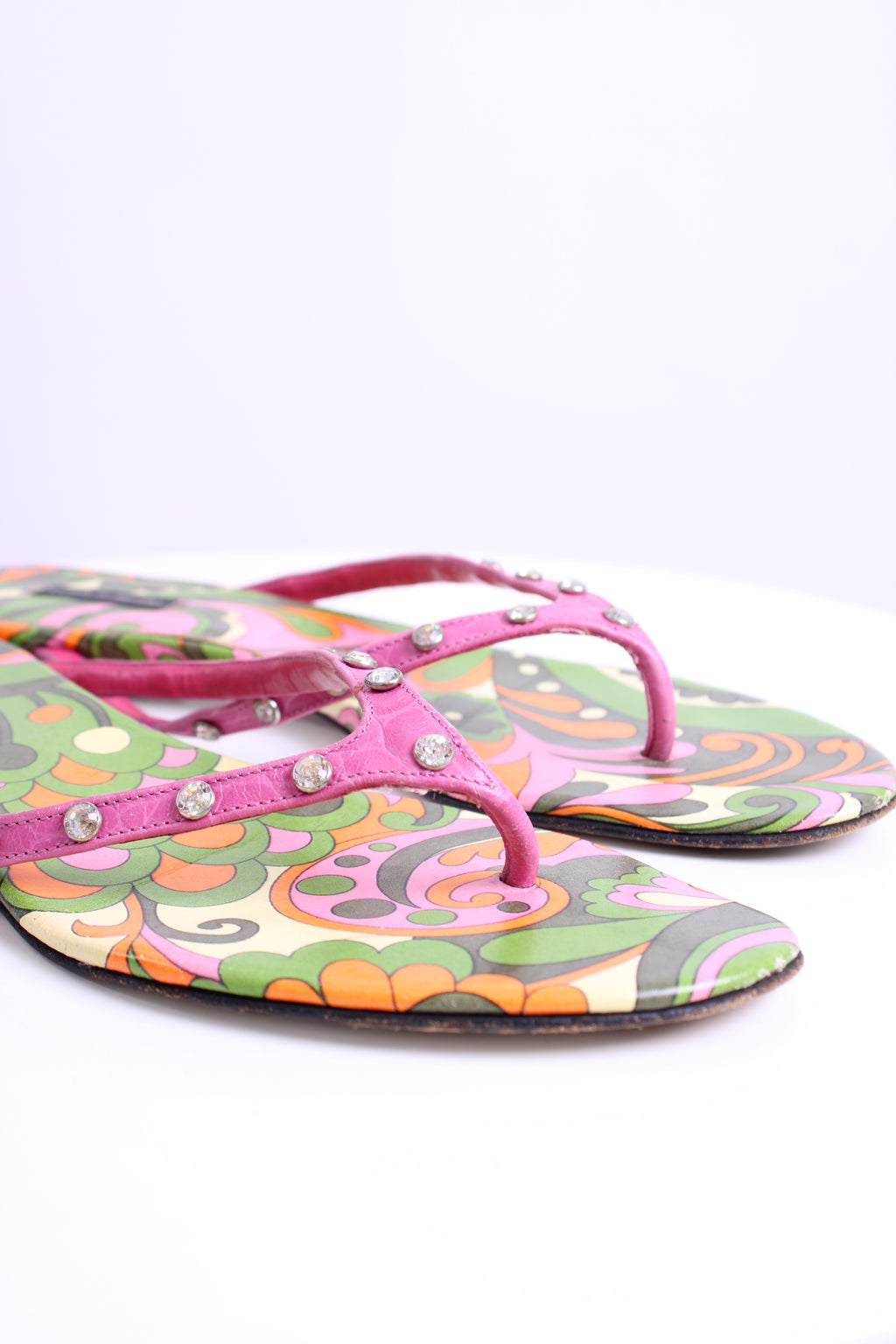 Dolce & Gabbana Crystal Detail Print Sandals Pink/ Green 39.5