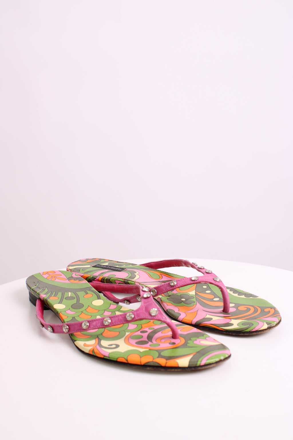 Dolce & Gabbana Crystal Detail Print Sandals Pink/ Green 39.5