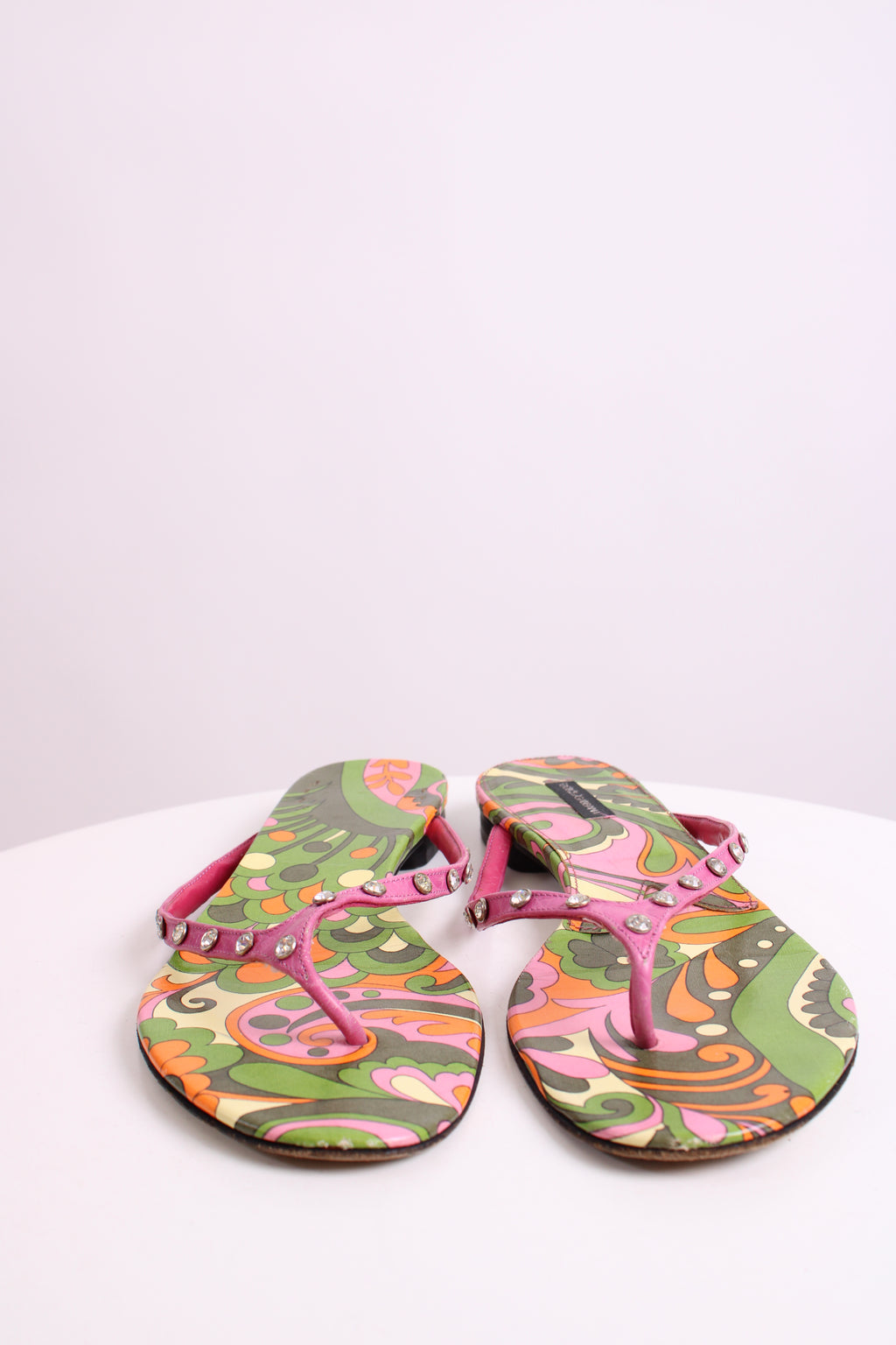 Dolce & Gabbana Crystal Detail Print Sandals Pink/ Green 39.5