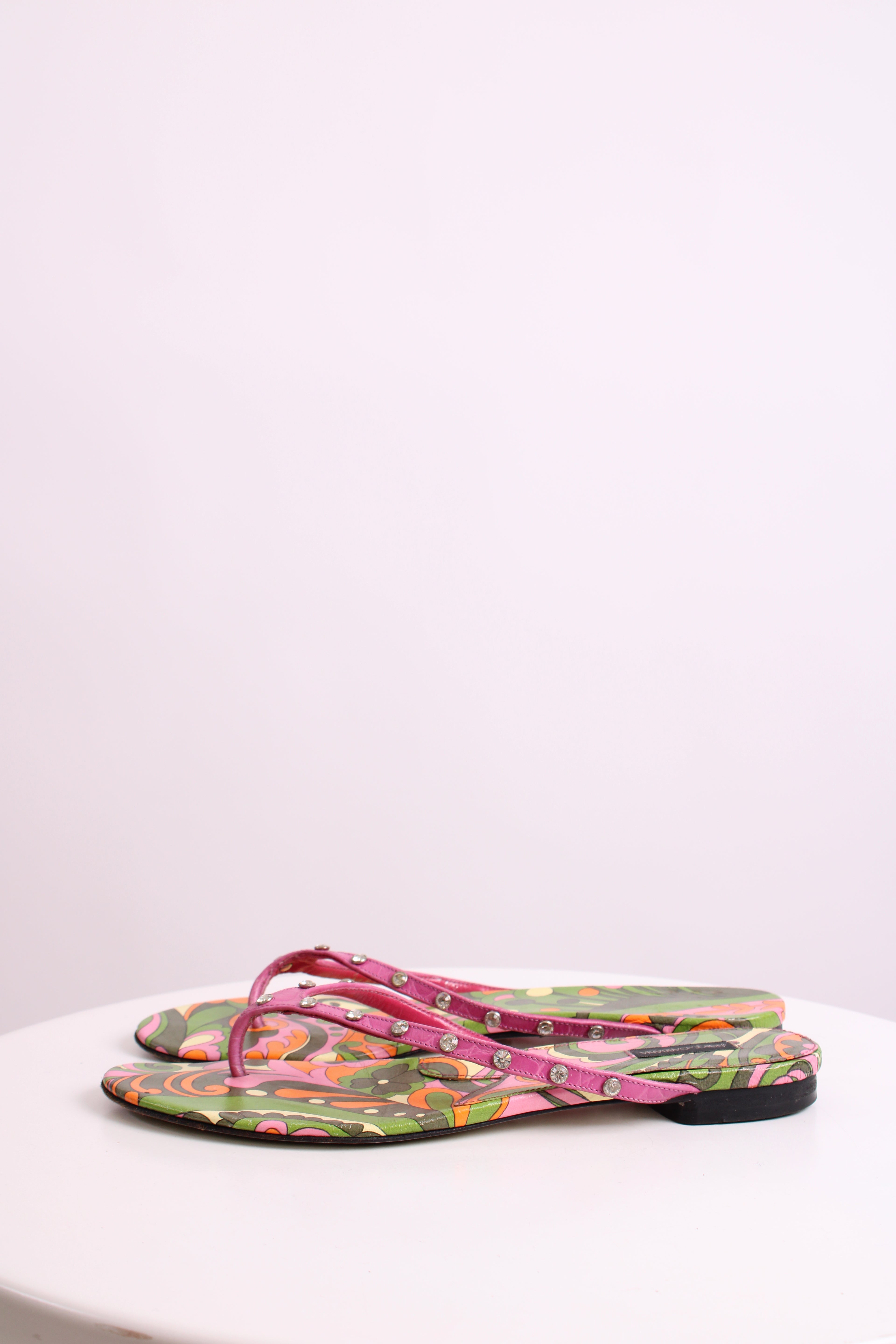 Dolce & Gabbana Crystal Detail Print Sandals Pink/ Green 39.5