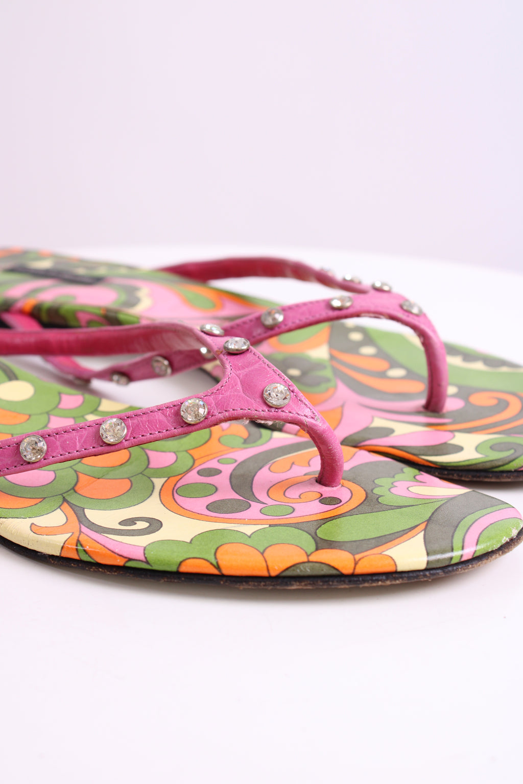 Dolce & Gabbana Crystal Detail Print Sandals Pink/ Green 39.5