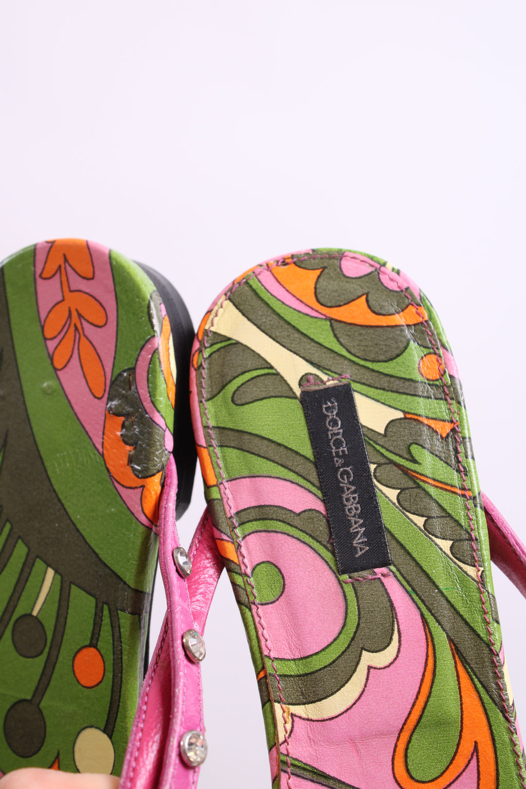 Dolce & Gabbana Crystal Detail Print Sandals Pink/ Green 39.5