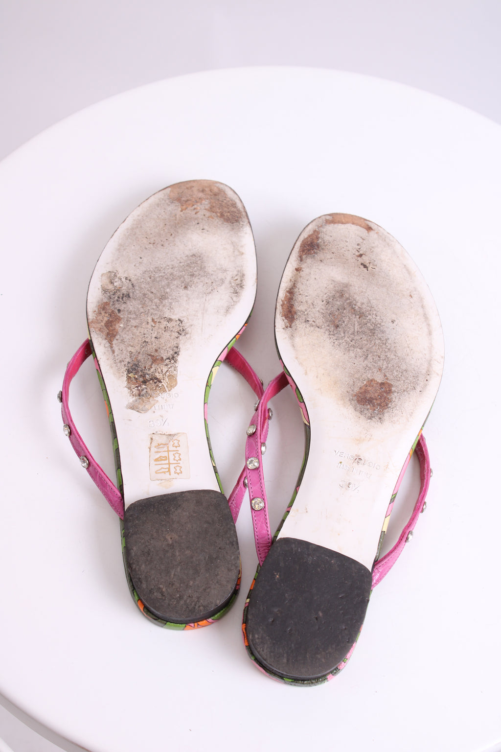 Dolce & Gabbana Crystal Detail Print Sandals Pink/ Green 39.5