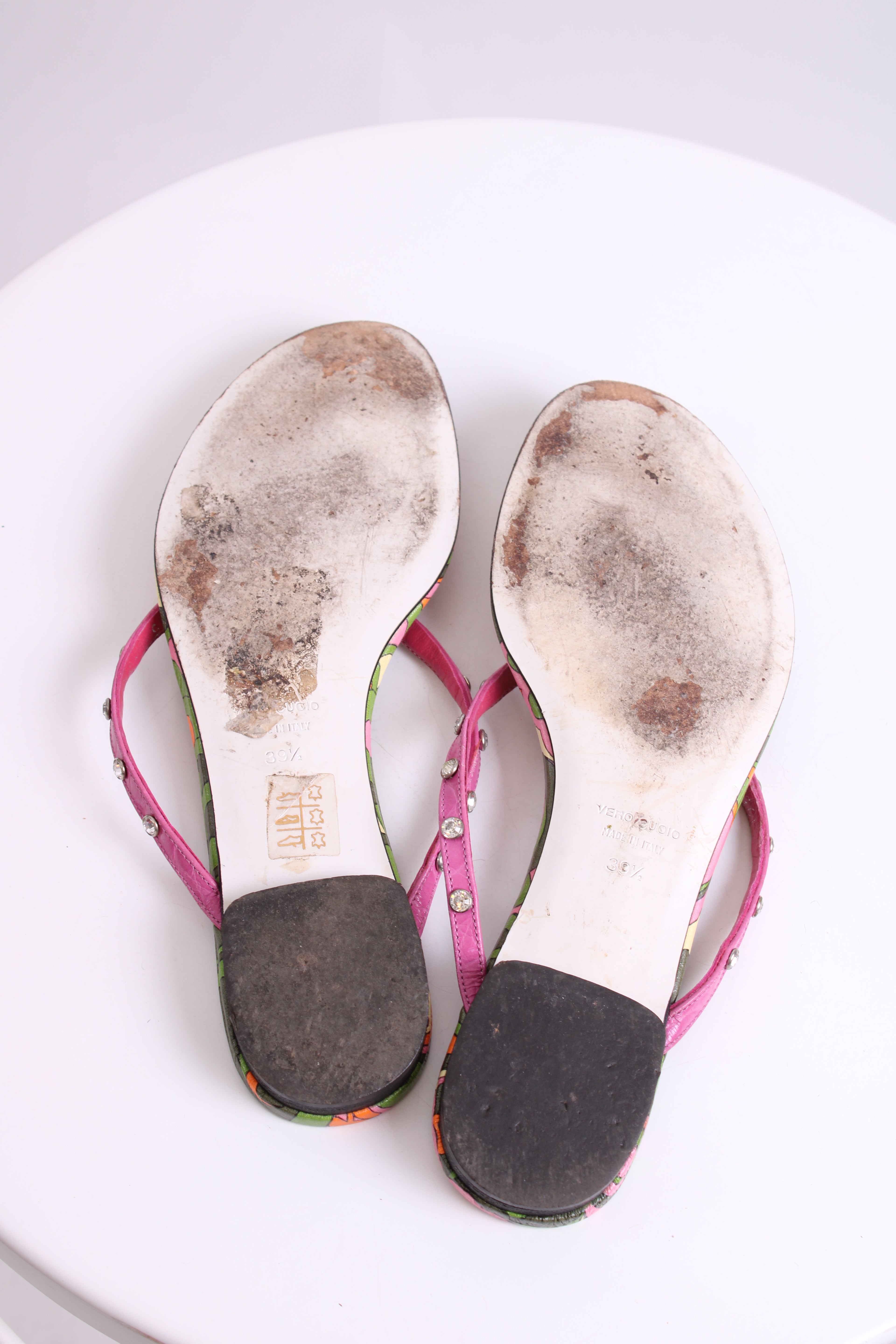 Dolce & Gabbana Crystal Detail Print Sandals Pink/ Green 39.5