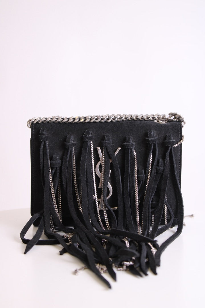 Black/ Silver Saint Laurent Fringe/ Chain Bag