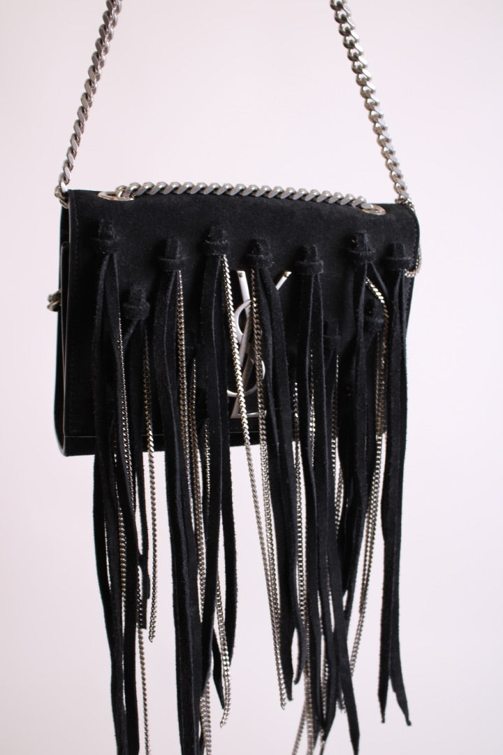 Black/ Silver Saint Laurent Fringe/ Chain Bag