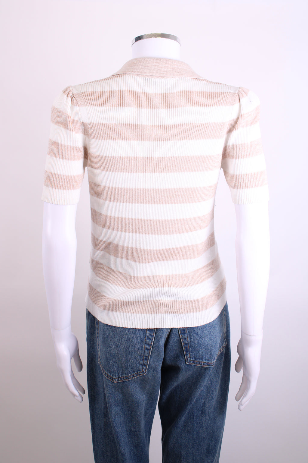 ME+EM S/S Stripe Rib Polo Top Beige/ Cream S