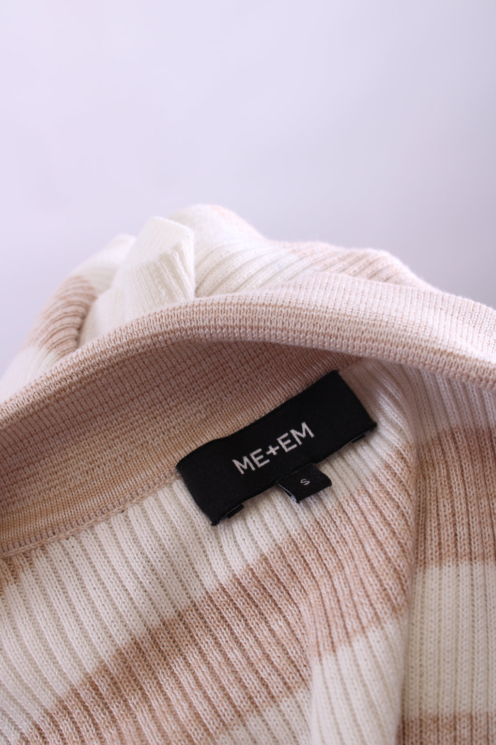 ME+EM S/S Stripe Rib Polo Top Beige/ Cream S