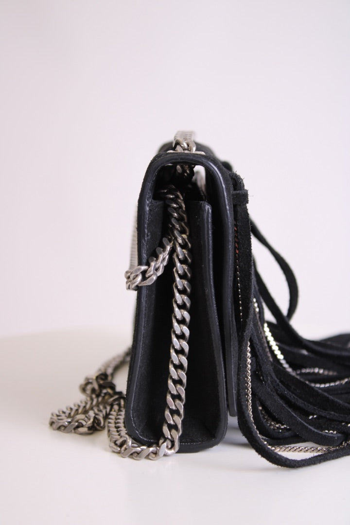 Black/ Silver Saint Laurent Fringe/ Chain Bag