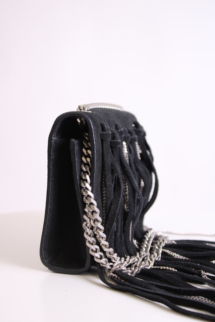 Black/ Silver Saint Laurent Fringe/ Chain Bag
