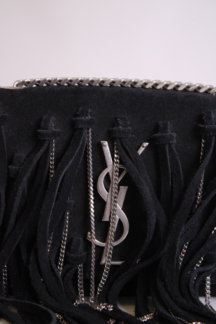 Black/ Silver Saint Laurent Fringe/ Chain Bag